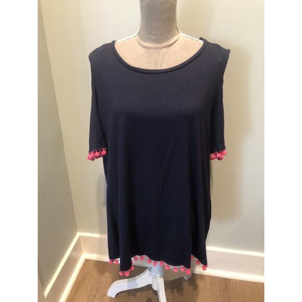 NWT Alison Andrews Navy Blue & Pink Cold Shoulder Tunic 
Top 2x
